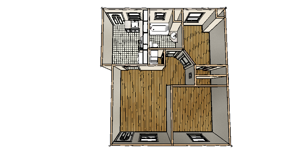 Floor plan for 2 beds, 1 bath, 800 sqft
